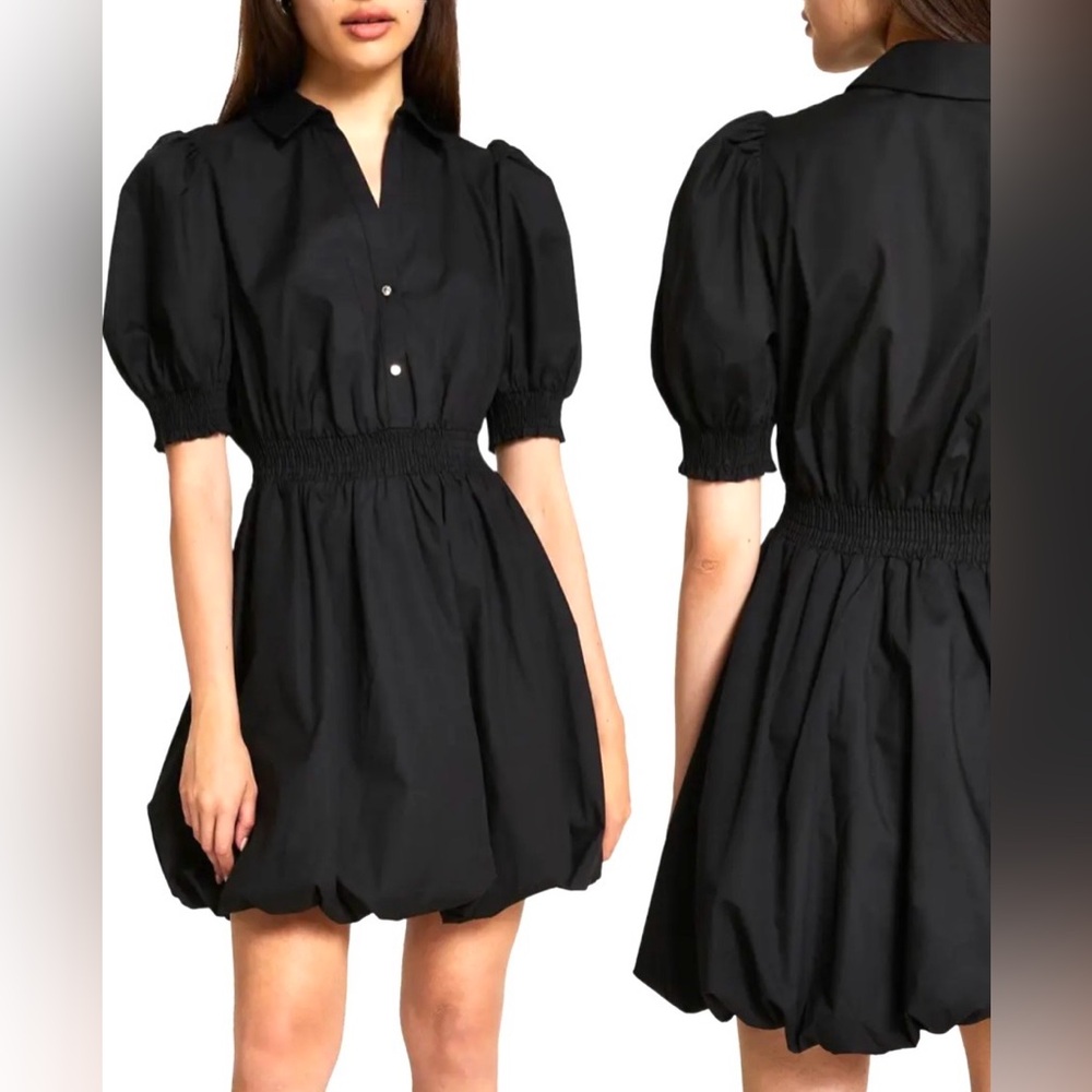 NWT! Black Bubble Hem Puff Sleeve Dress